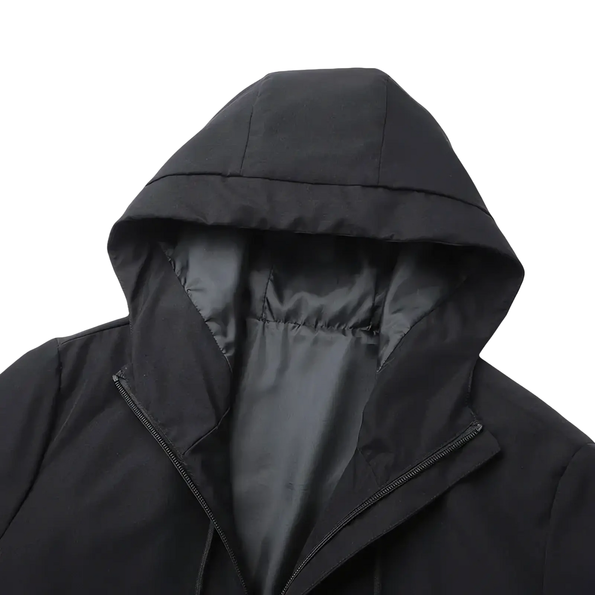 Men embroidered windbreaker jacket in black with a quilted exterior and smooth dark lining for winter use