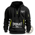 Men Everlast half zip fleece hoodie in black with neon yellow zipper pulls and white logo branding