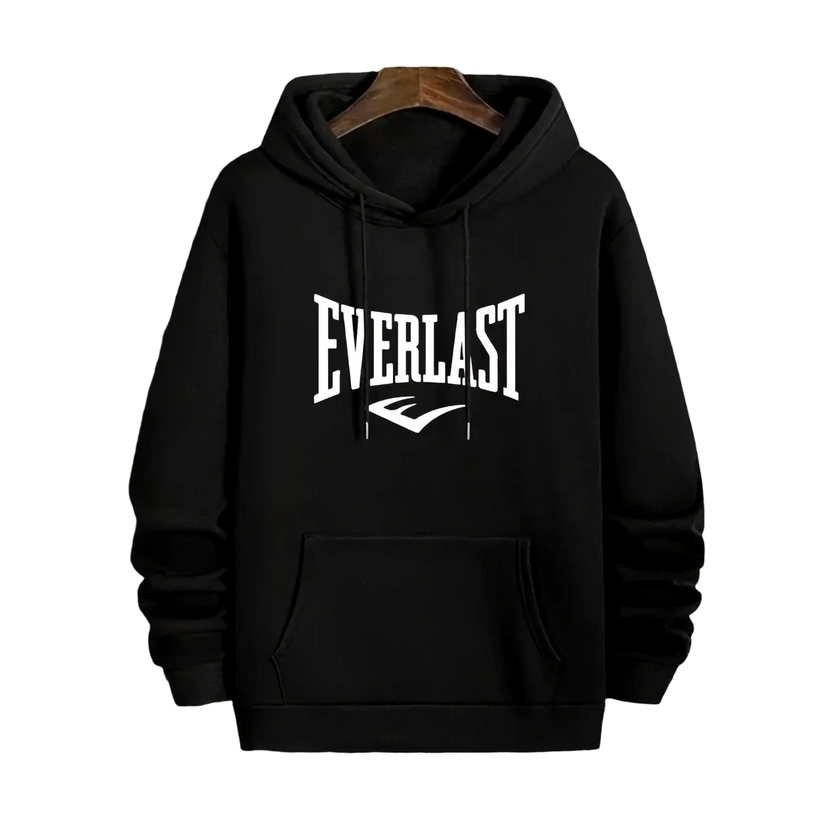 Men Everlast hooded activewear sweatshirt in black cotton blend with white arched logo and lettering on front