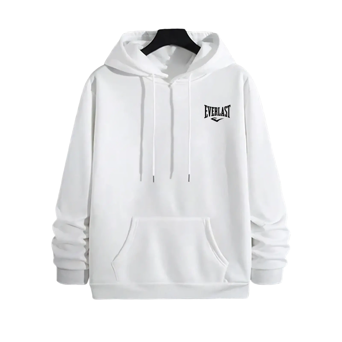 Men Everlast hooded activewear sweatshirt in white featuring a black logo on the chest and matching drawstrings