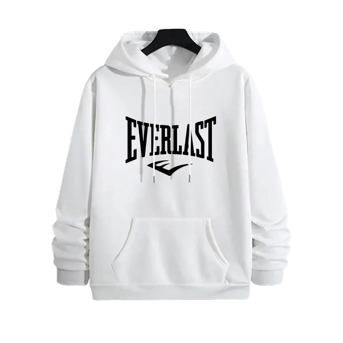Men Everlast hooded activewear sweatshirt in white with black arched Everlast lettering and logo on the front