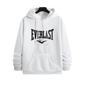 Men everlast logo hoodie fleece casual pullover in white with black arched lettering and logo on the front