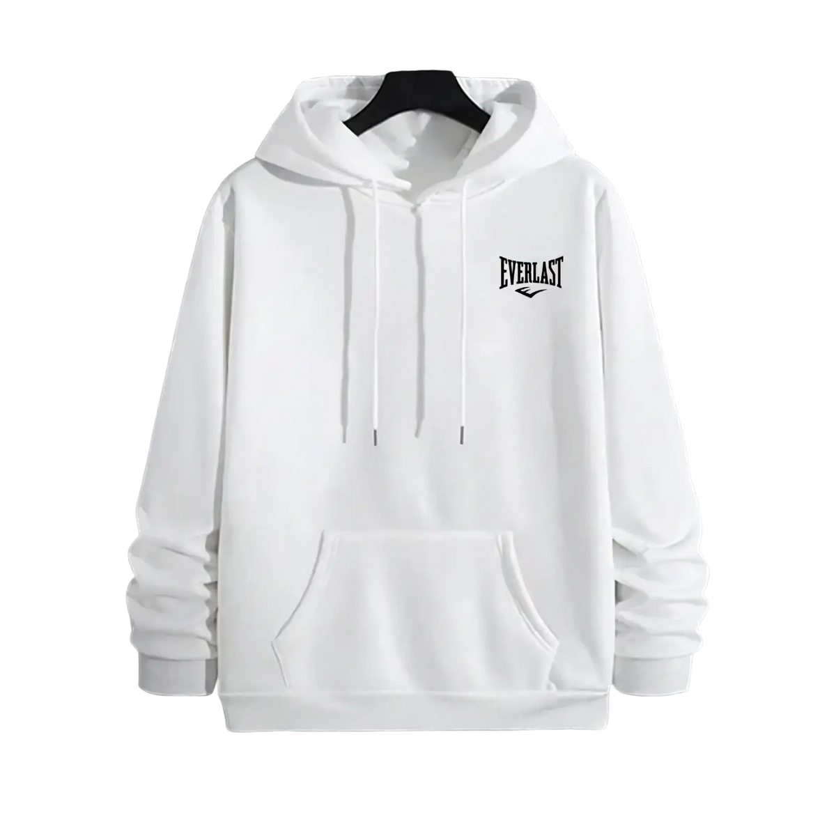 Men Everlast logo hoodie fleece casual pullover in white with black chest logo and matching drawstrings