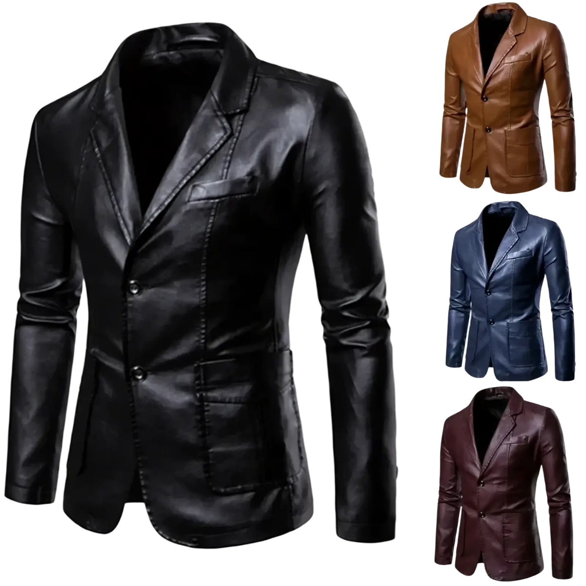 Men faux leather blazer slim fit jacket in black with a sleek modern design and classic double-breasted closure