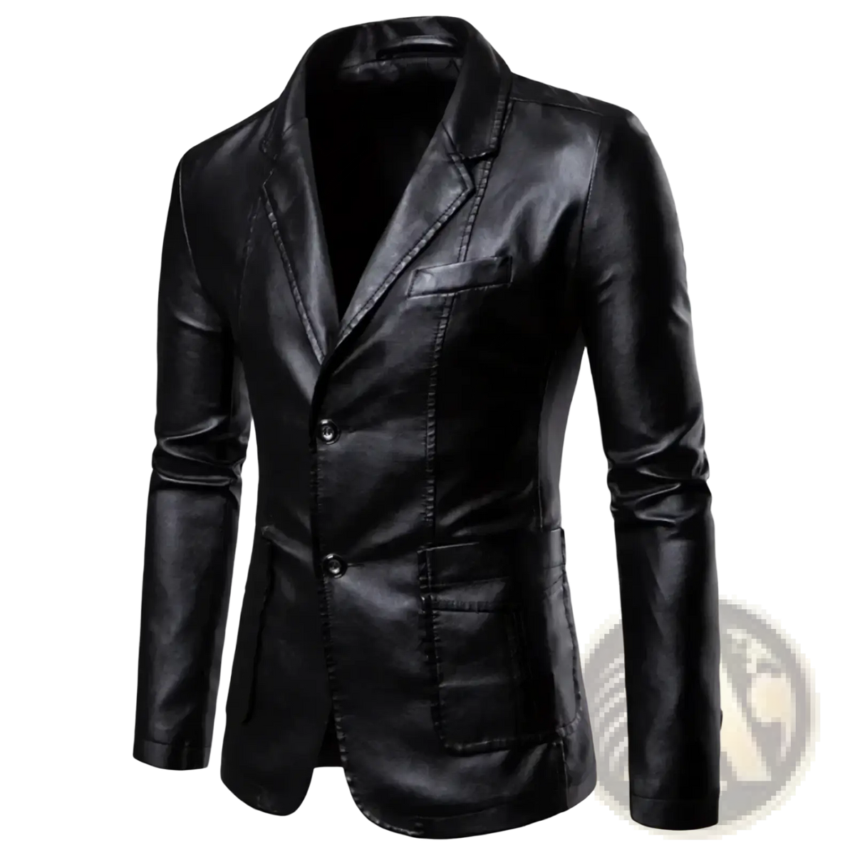 Men faux leather blazer slim fit jacket in black featuring sleek modern design and subtle stitching details