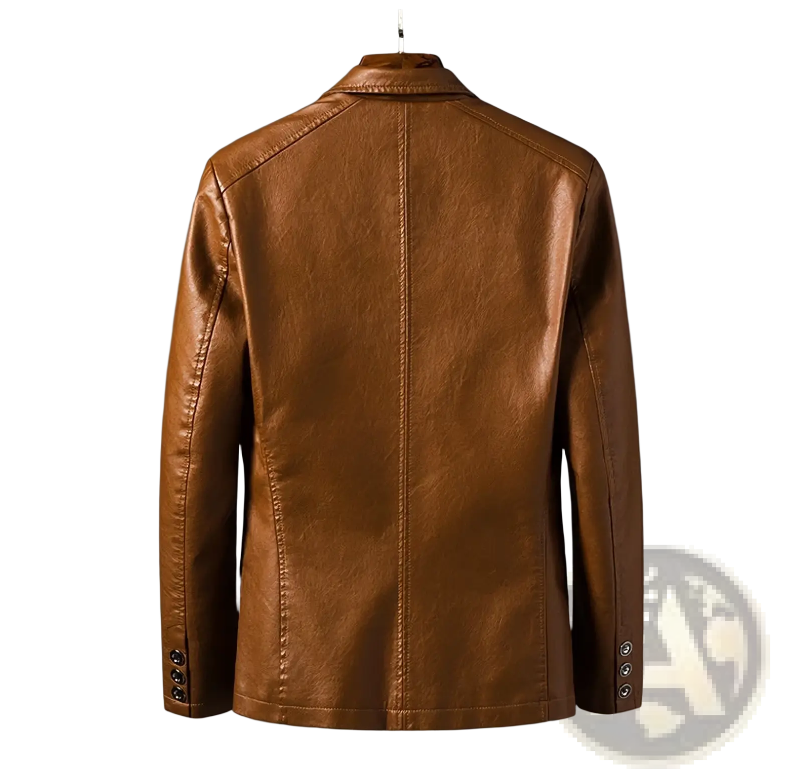 Men faux leather double-breasted blazer in sleek yellow-brown with classic collar and buttoned cuffs