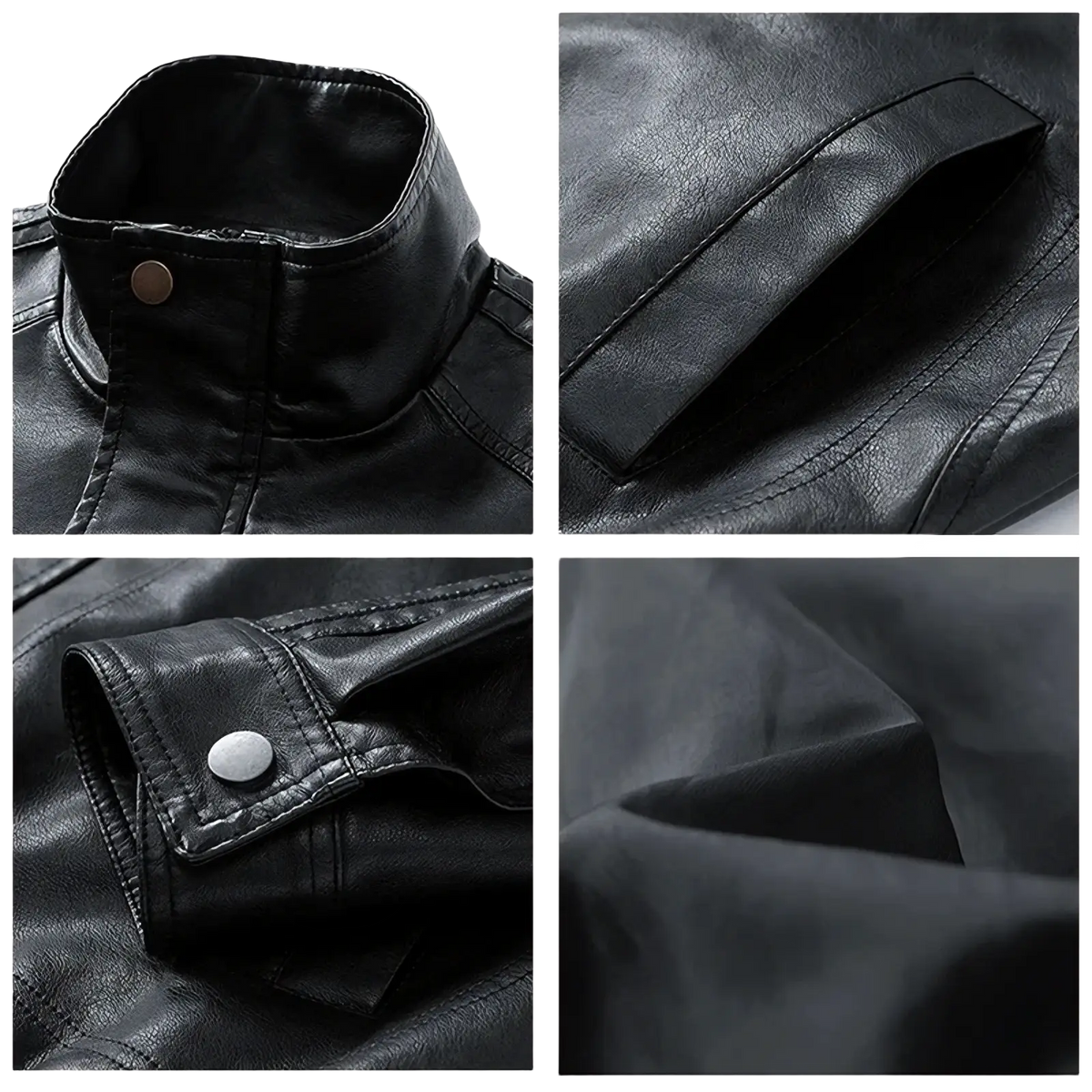 Men faux leather jacket casual bomber coat in black with high collar and buttoned cuffs for stylish outerwear