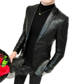 Men faux leather suit coat slim fit blazer in black snakeskin pattern with glossy finish and full sleeve length