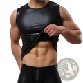 Men faux leather tank top black sleeveless vest with shiny smooth texture and modern slim fit design
