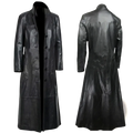 Men faux leather trench coat slim gothic punk biker jacket in black with classic double breasted button closures