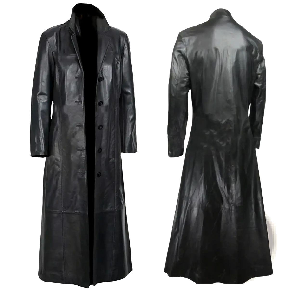 Men faux leather trench coat slim gothic punk biker jacket in black with classic double breasted button closures