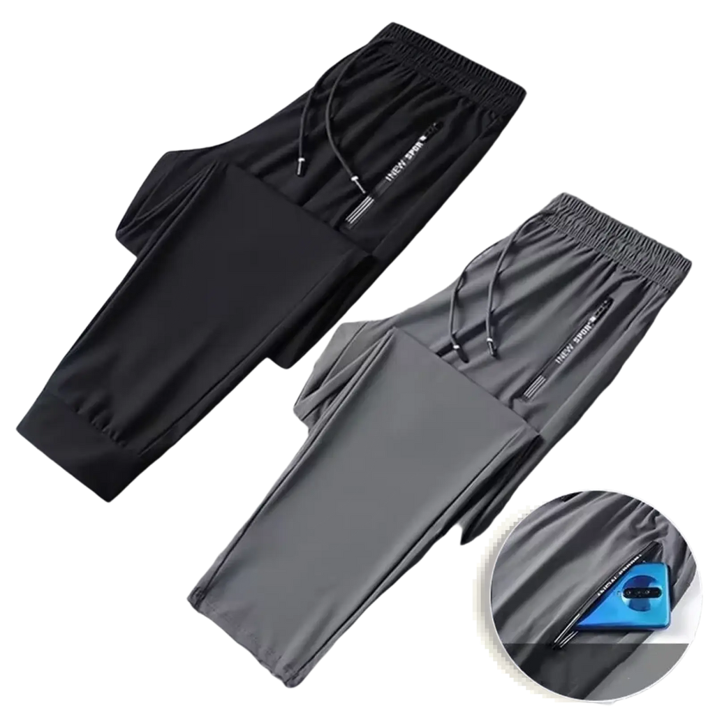 Men fitness jogger sweatpants 5xl in black and gray with elastic waistband drawstring and side zippers for sporty use