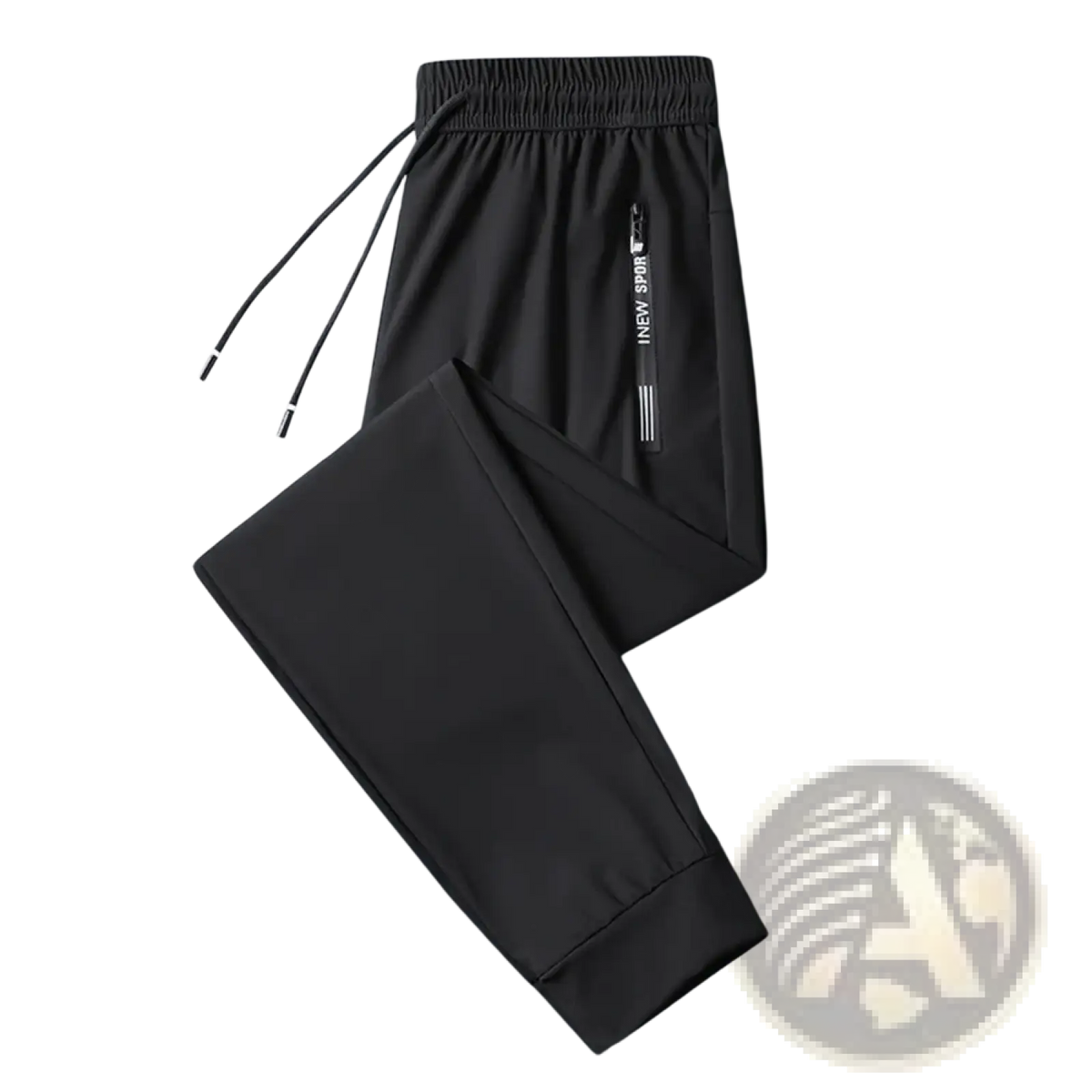 Men fitness jogger sweatpants 5xl in black with drawstring waistband and vertical zipper pocket featuring new sport branding