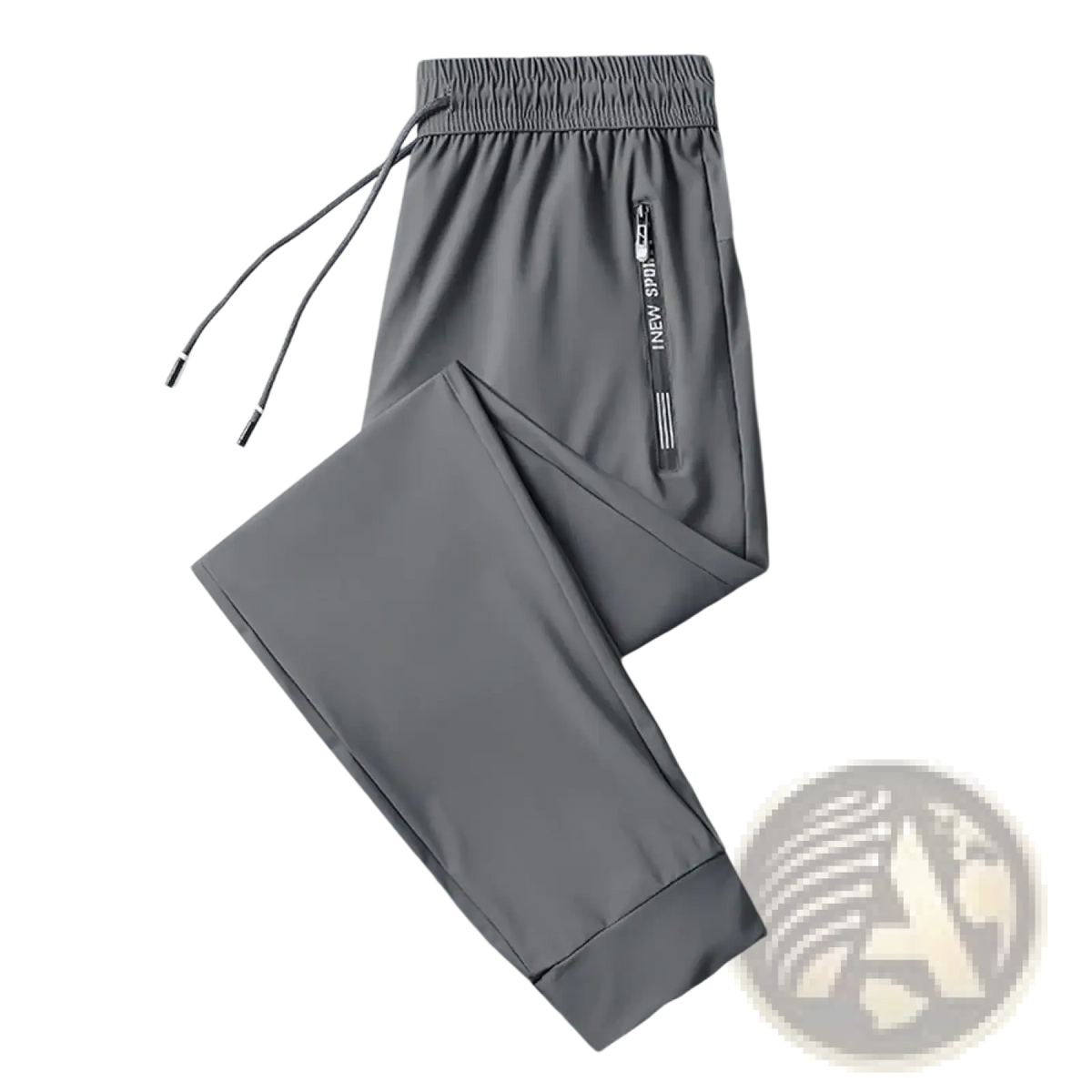 Men fitness jogger sweatpants 5xl in gray with drawstring waistband and vertical zipper pocket with innew sport branding