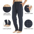 Men flannel pajama pants navy plaid sleepwear with dark blue plaid pattern white grid and elastic waistband