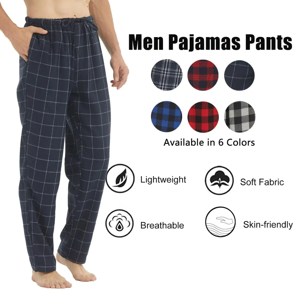 Men flannel pajama pants navy plaid sleepwear in dark navy blue with white grid pattern for comfortable lounging