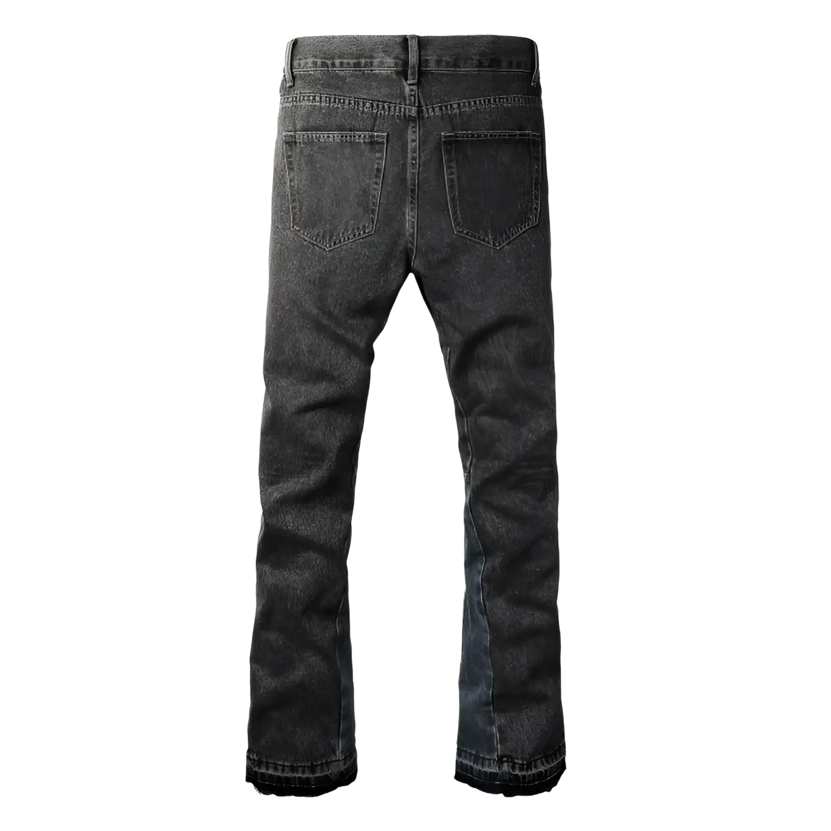 Men flare jeans distressed dark gray denim trousers with a faded finish and frayed hems made of durable denim