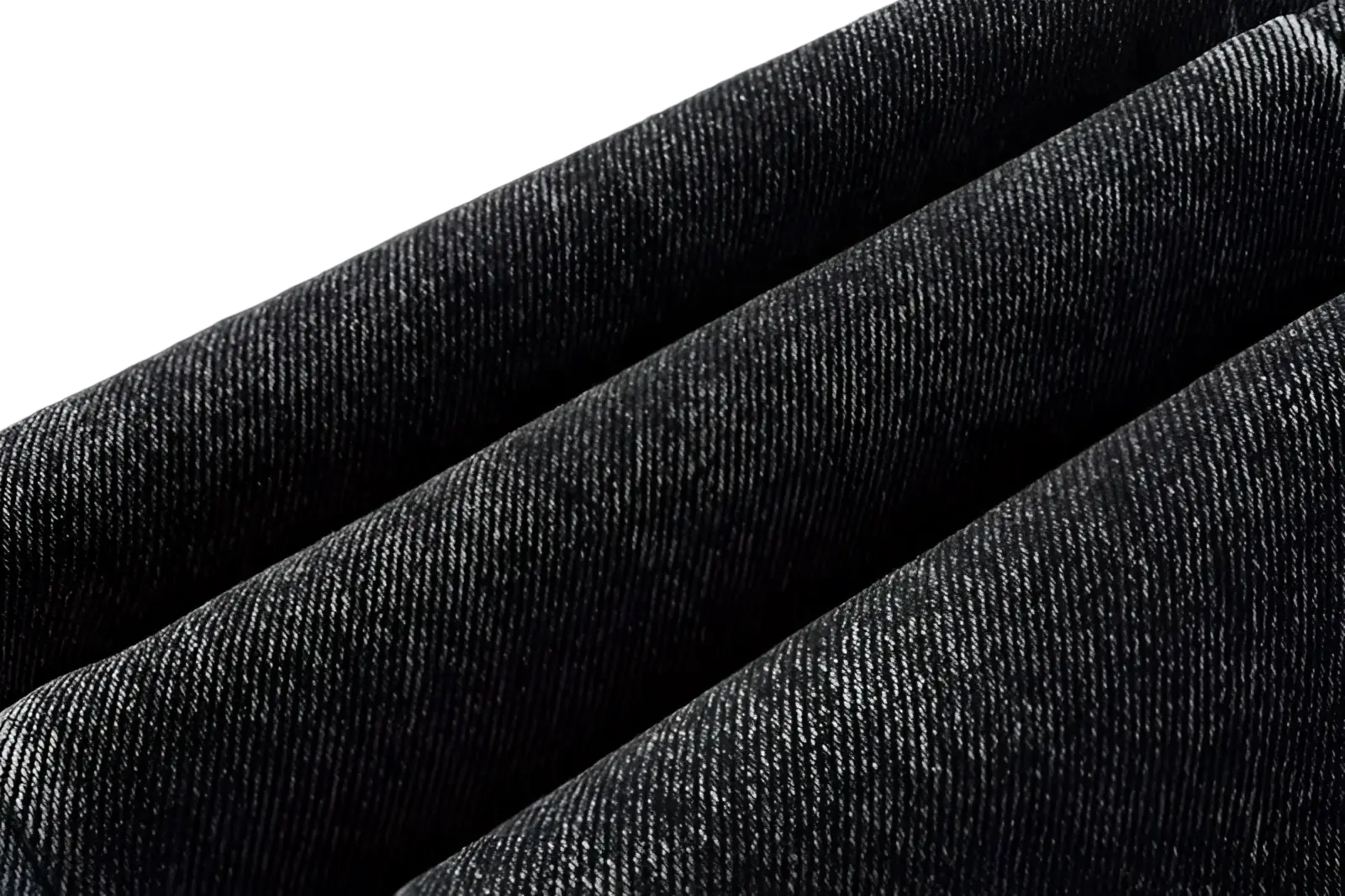 Dark gray denim fabric with a textured woven pattern for men flare jeans distressed dark gray denim trousers