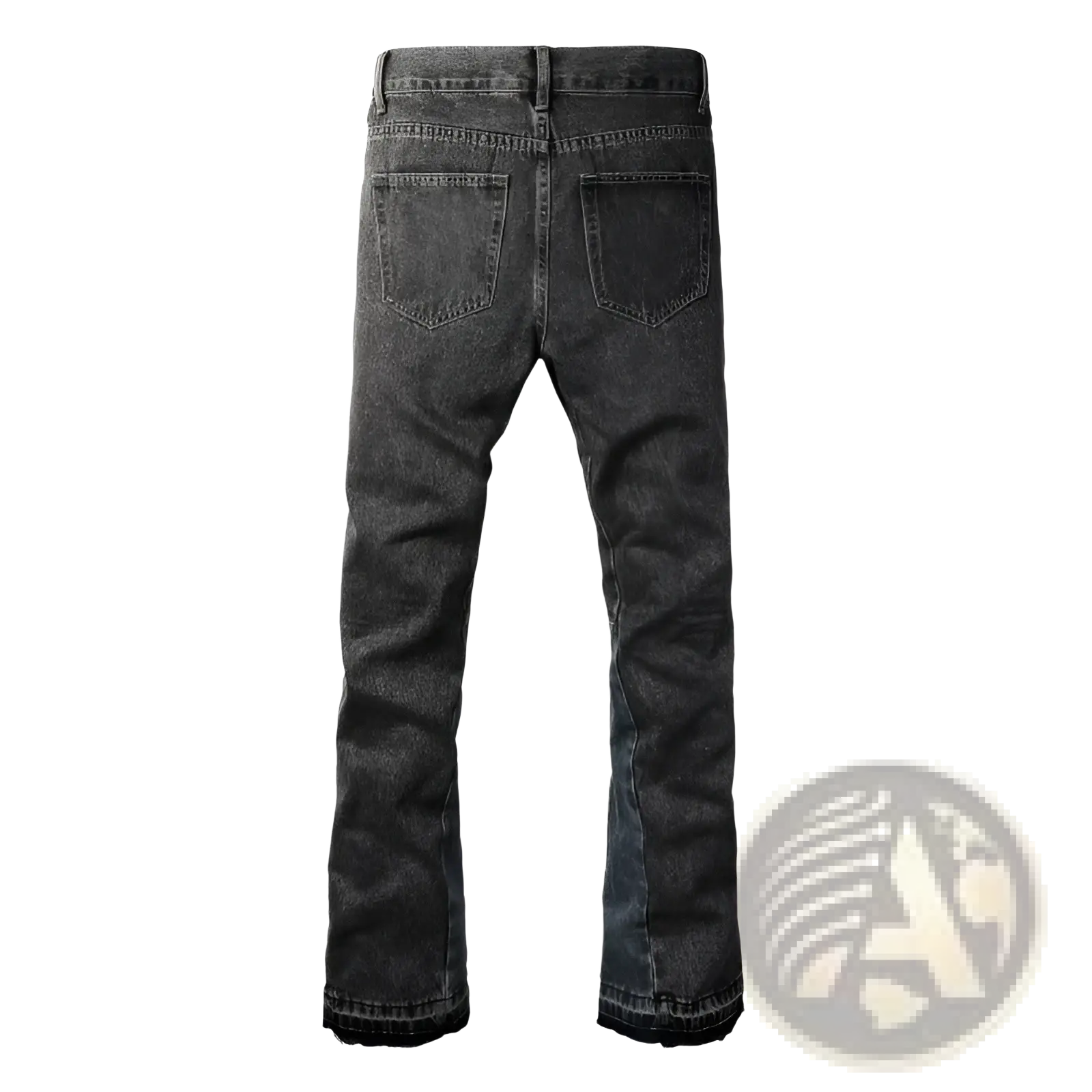 Men flare jeans distressed dark gray denim trousers with a faded finish and frayed hems made of durable denim