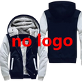 Men fleece attack on titan anime hoodie navy blue and white zip up with plush gray fleece lining interior