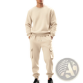 Men fleece cargo sweatshirt and pants set in cream color soft cotton with cargo pockets and a drawstring waistband