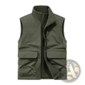 Men fleece cargo vest reversible outdoor outerwear in olive green insulated with fleece lining and two front pockets