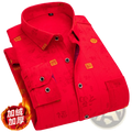 Men fleece Chinese red winter shirt with gold embroidery black buttons and plus thick fleece lining for cold weather