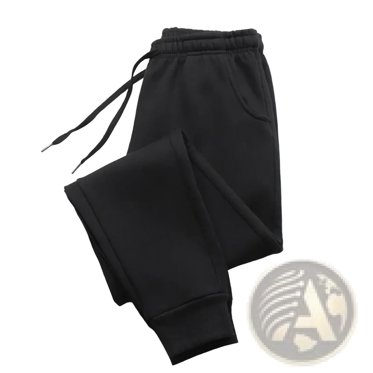 Men fleece jogger sweatpants in black soft fleece with elastic waistband and drawstrings for casual workout use