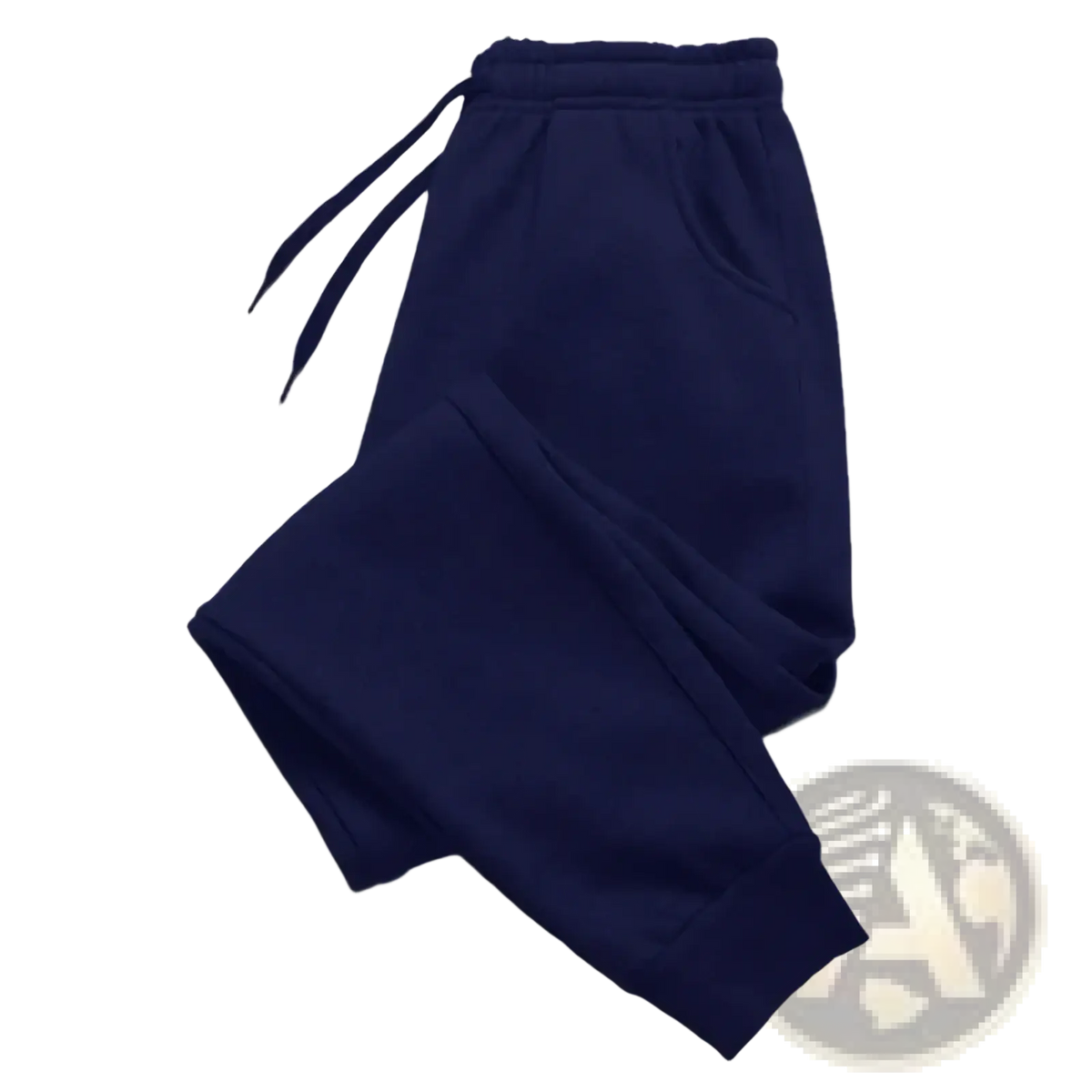 Men fleece jogger sweatpants in navy blue fleece with drawstring waistband and side pockets for casual workout use