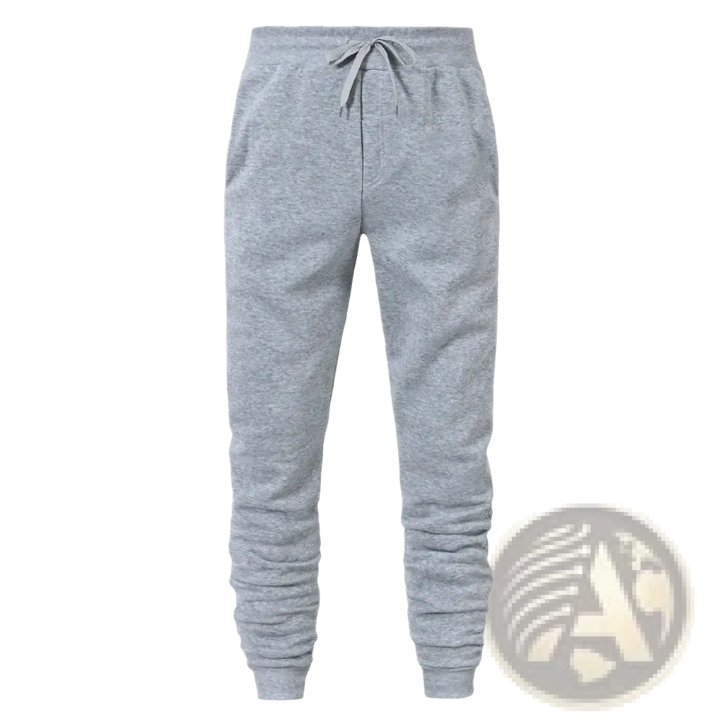 Men fleece jogger sweatpants in gray heather with drawstring waistband and ribbed cuffs for casual workout use