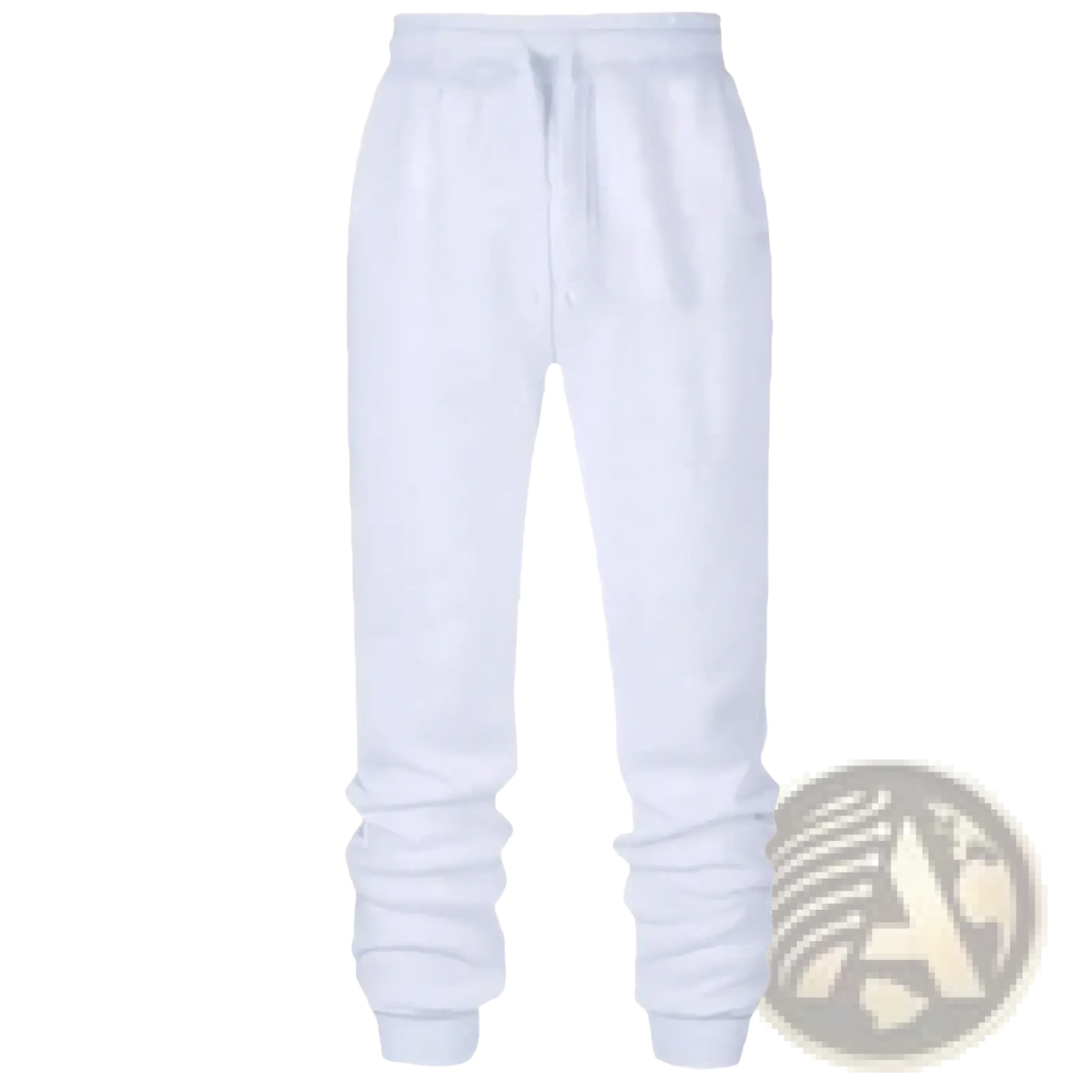 White cotton fleece jogger sweatpants with drawstring waistband and ribbed cuffs for casual workout wear