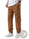 Cropped tan men fleece joggers casual sweatpants with drawstring waist and ribbed cuffs made of soft fleece material