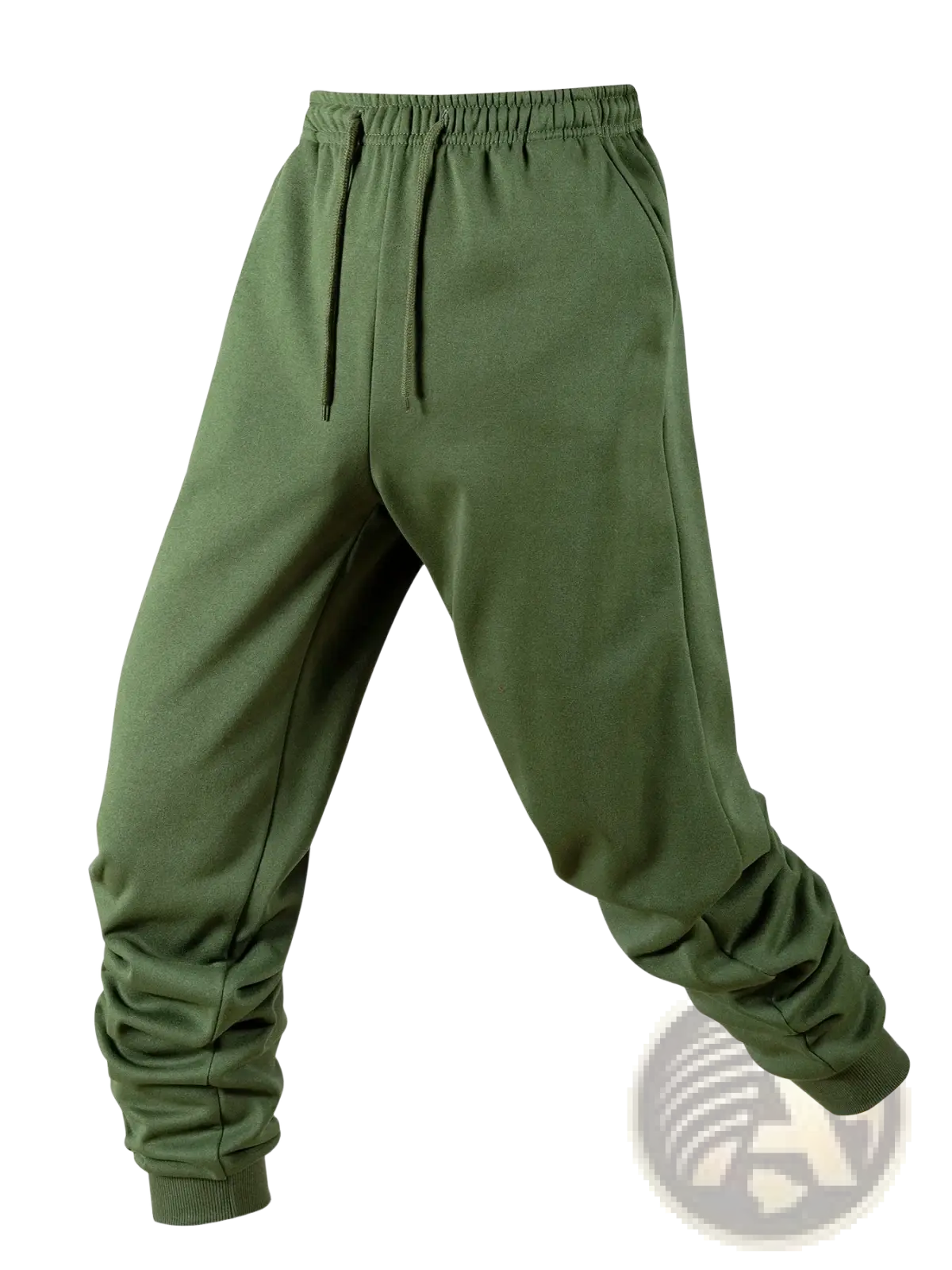 Men fleece joggers casual winter sweatpants in olive green with elastic waistband drawstring and ribbed cuffs