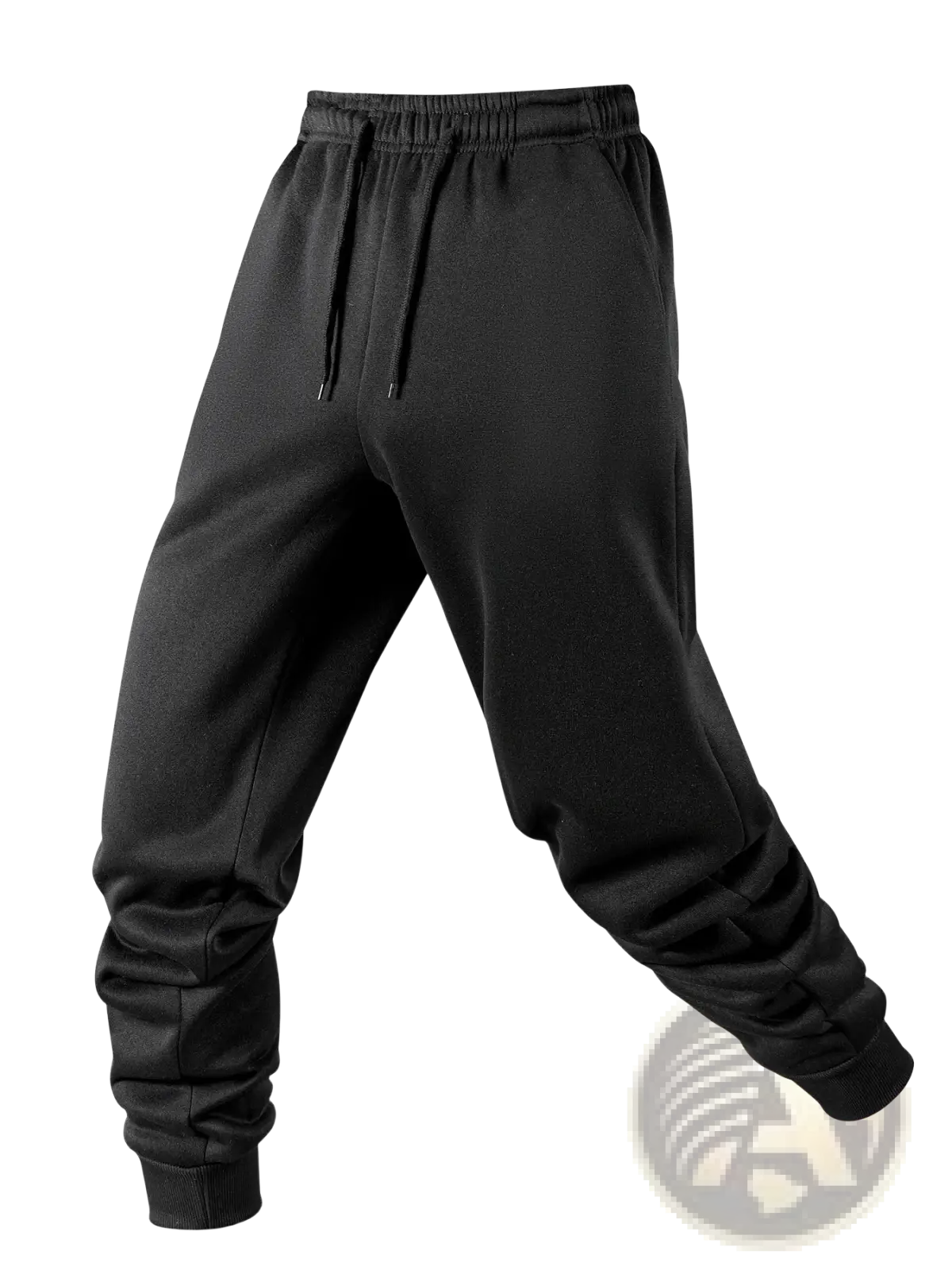 Black fleece jogger pants with elastic waistband drawstring and ribbed cuffs for casual winter wear
