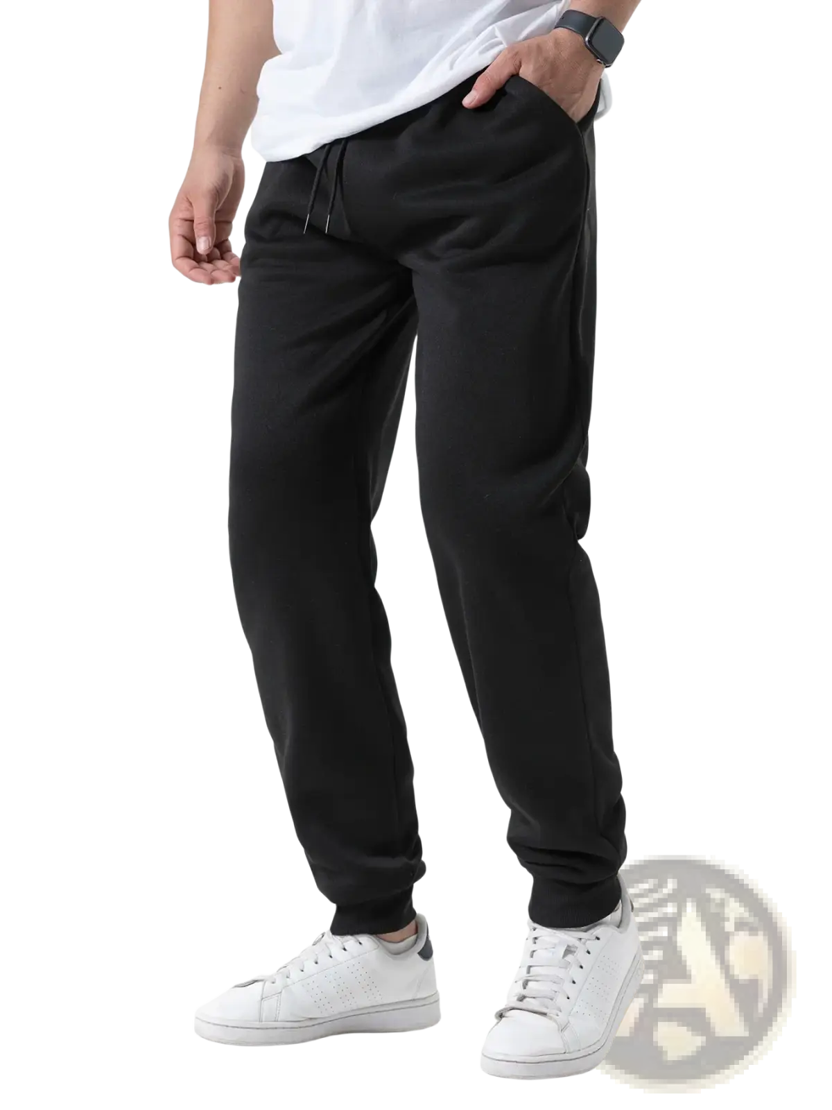 Men fleece joggers in black with drawstring waist, relaxed fit, and elastic cuffs for casual winter wear