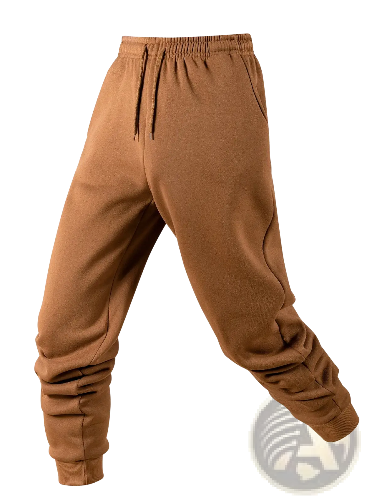Men fleece joggers casual winter sweatpants in brown with elastic waistband drawstring and ribbed ankle cuffs