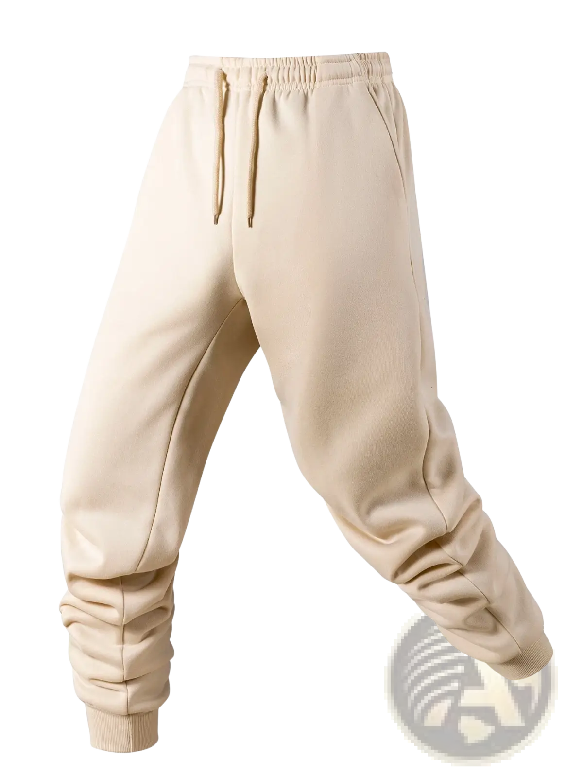 Beige men fleece joggers with elastic waistband drawstring and ribbed cuffs for casual winter wear