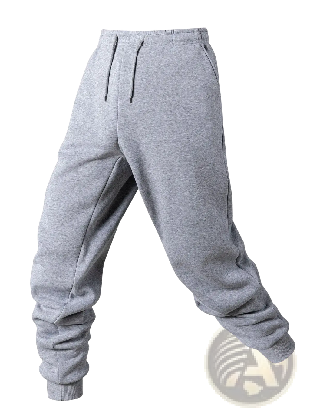 Gray heathered fleece joggers with drawstring waistband and cuffed ankles for men casual winter wear