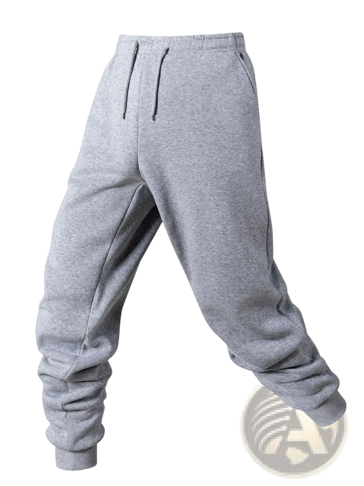 Gray heathered fleece joggers with drawstring waistband and cuffed ankles for men casual winter wear