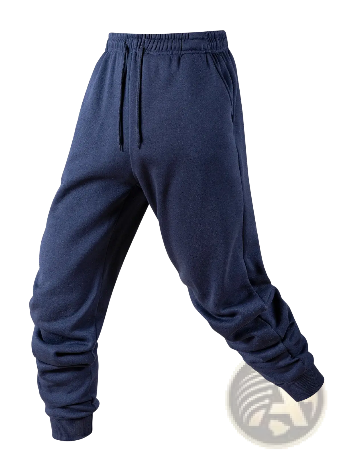 Navy blue men fleece joggers with elastic waistband drawstring and ribbed cuffs for casual winter wear