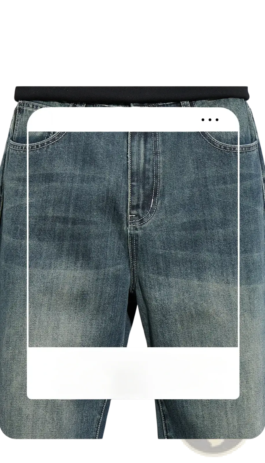 Men fleece lined baggy straight jeans in blue denim with classic five-pocket design and faded wash