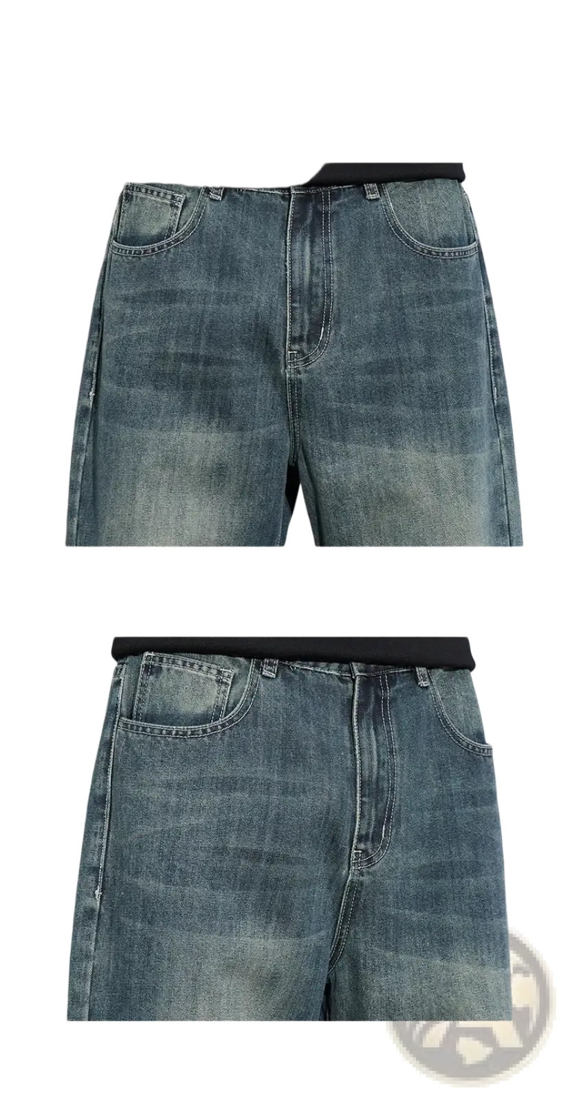 Men fleece lined baggy straight jeans in blue denim with classic five-pocket design and faded wash