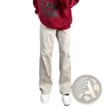 Men fleece lined casual straight pants in beige cream-colored cotton with relaxed fit and visible side pockets