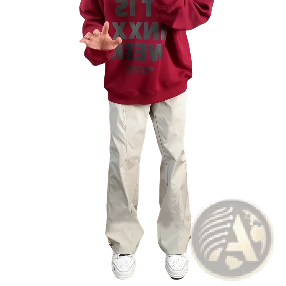 Beige men fleece lined casual straight pants with a relaxed fit and subtle side pockets for comfort and style