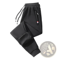 Black fleece lined joggers with drawstring waistband and side pockets in cotton for men straight leg sweatpants
