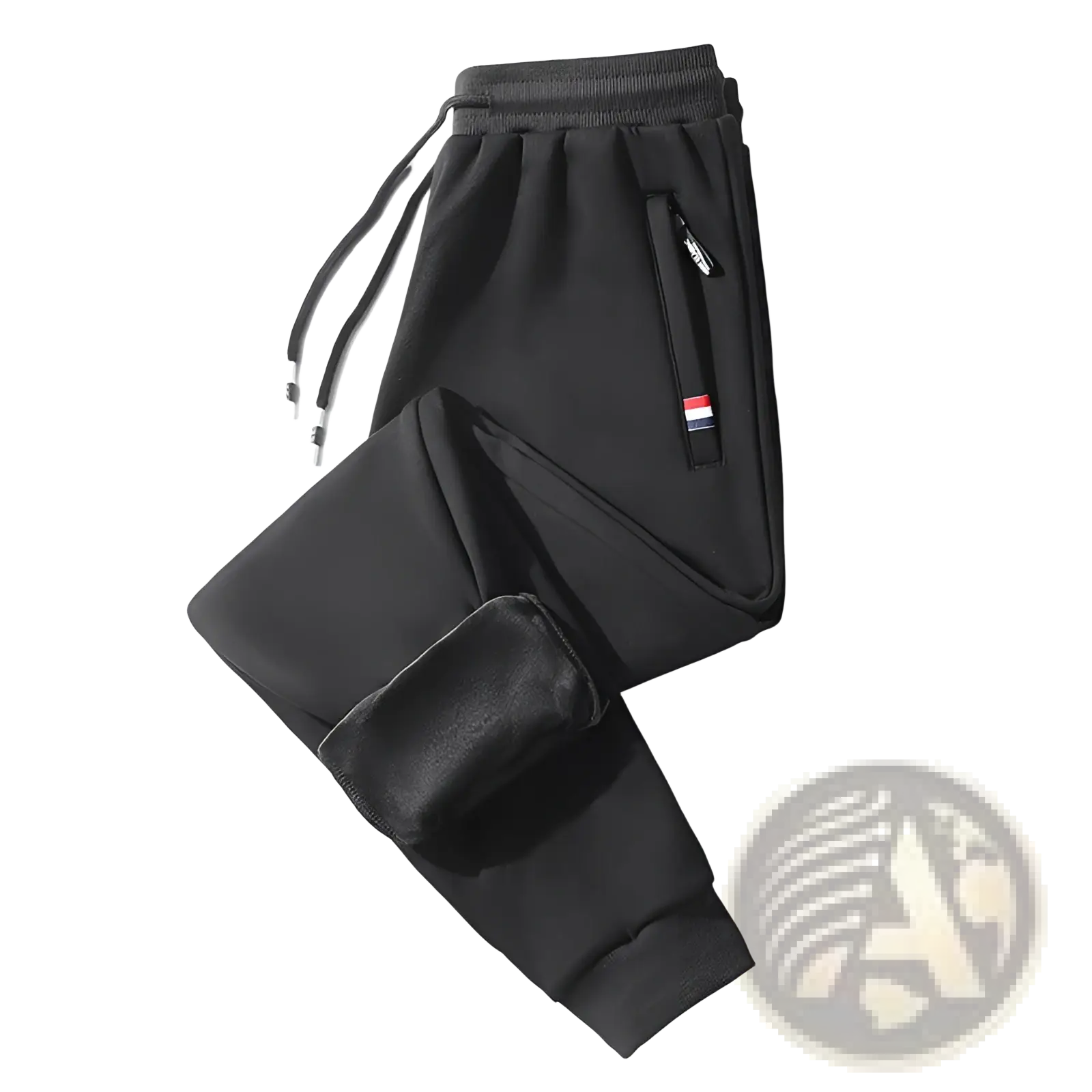 Black fleece lined joggers with drawstring waistband and side pockets in cotton for men straight leg sweatpants