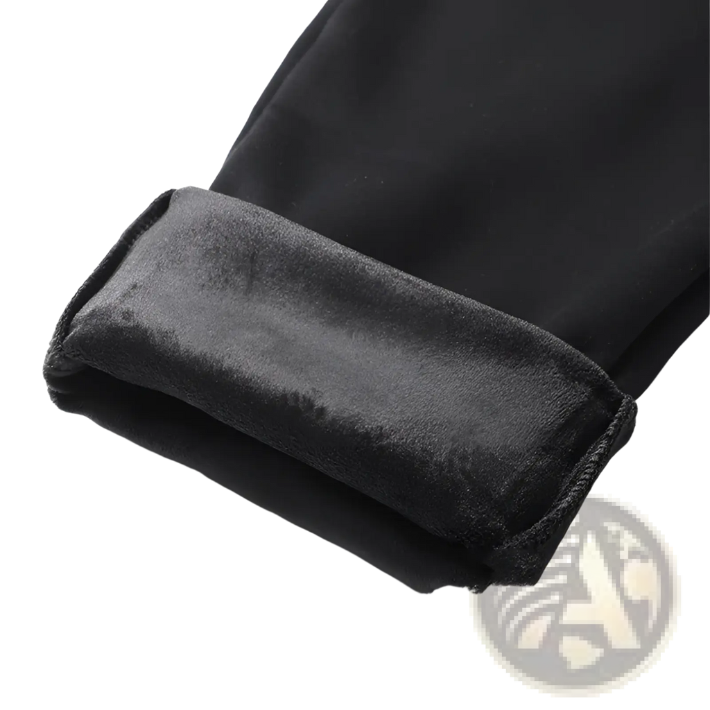 Men fleece lined joggers in black cotton with soft plush interior and smooth outer fabric for warmth and comfort