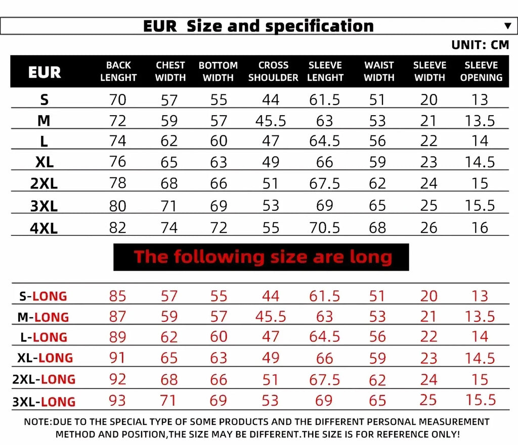 Eur size and specification chart in centimeters for men fleece lined leather trench coat winter jacket from s to 4xl with long versions modname=ckeditor