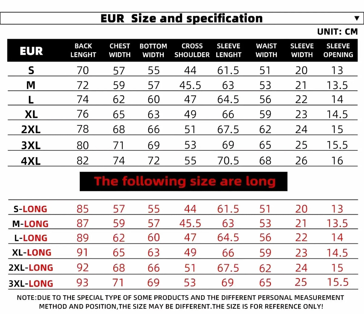 Eur size and specification chart in centimeters for men fleece lined leather trench coat winter jacket from s to 4xl with long versions modname=ckeditor