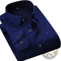 Men fleece lined long sleeve shirt in dark blue with subtle lightning bolt pattern and black buttons